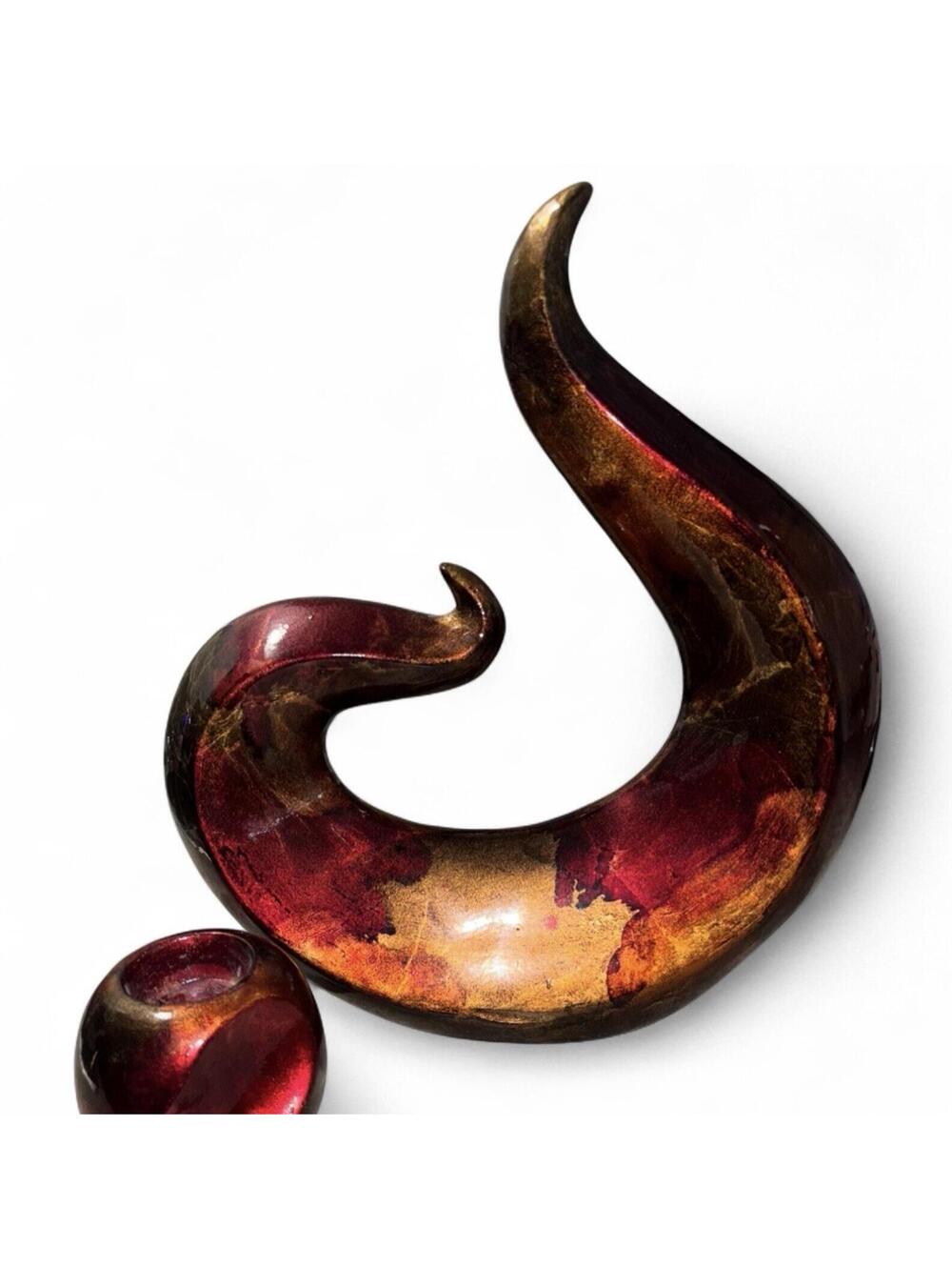 Modern Abstract Decorative Sculptures, Set Of Two, Red, Gold